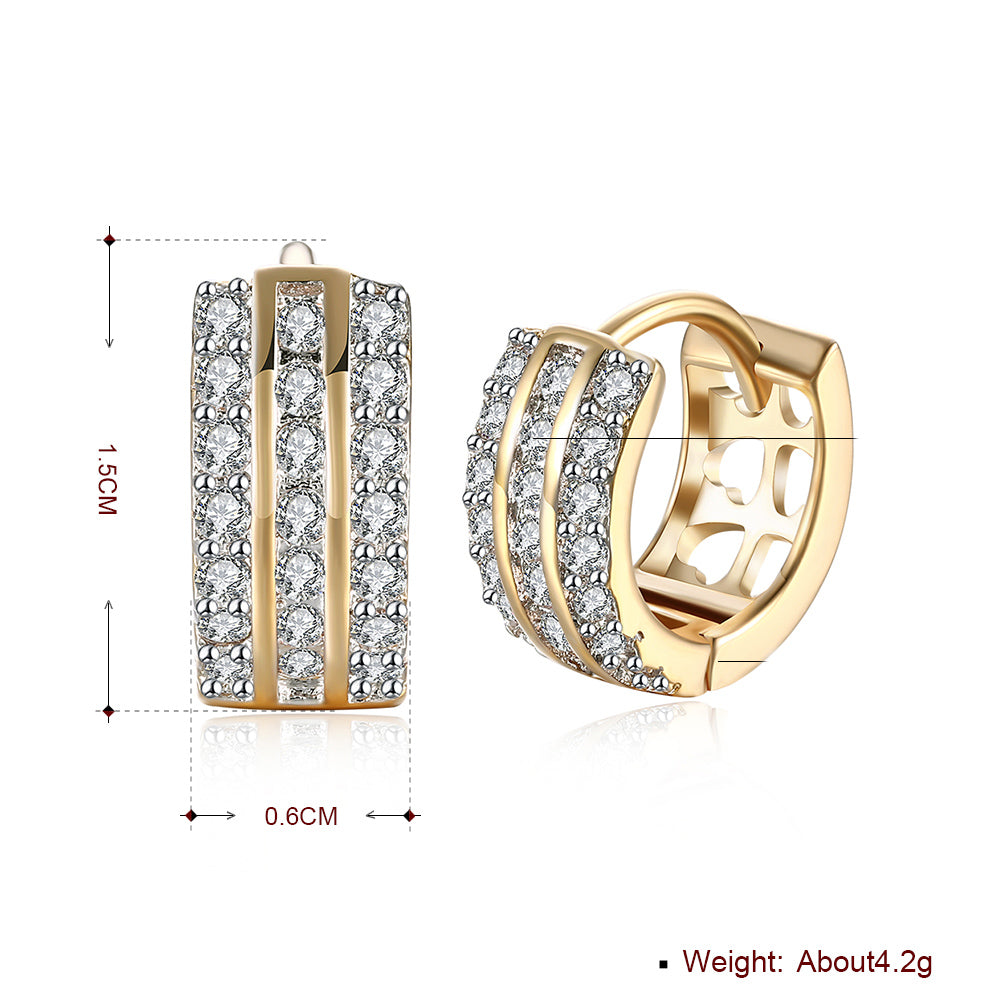 Triple Row Pave Huggie Earring in Goldtone