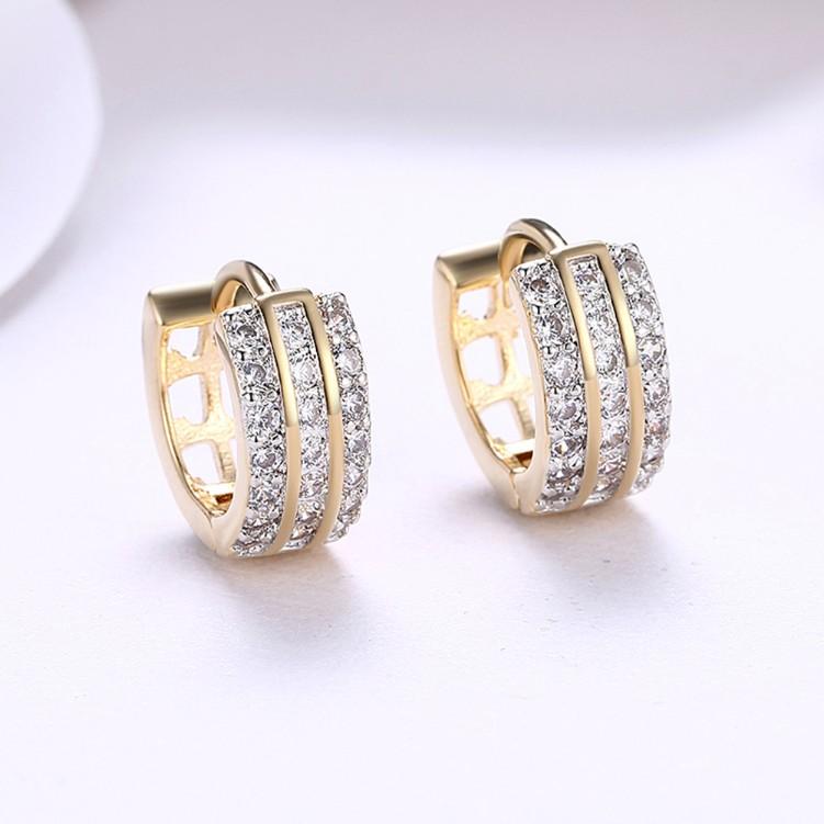 Swarovski Crystal Three Dangling Lined Huggies Set in Goldtone - Riakoob Jewelry www.goldennycjewelry.com fashion jewelry for women
