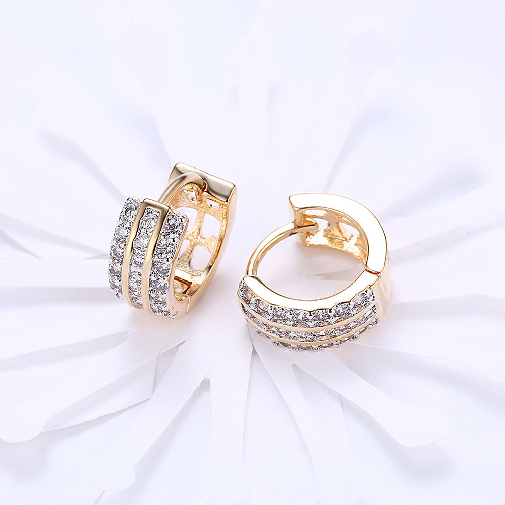 Triple Row Pave Huggie Earring in Goldtone