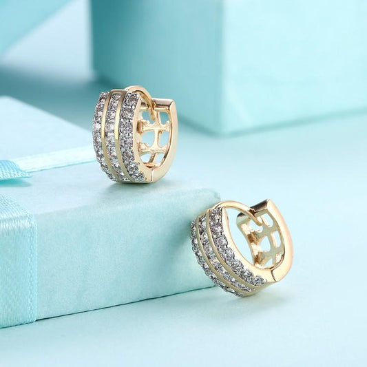Luxe Crystal Three Dangling Lined Huggies Set in Goldtone - Riakoob Jewelry
