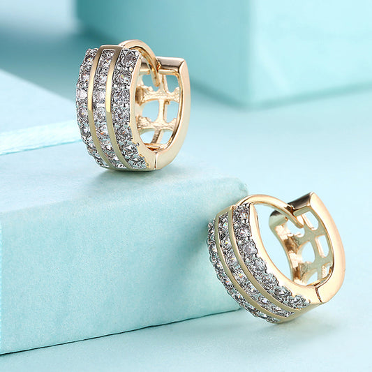Triple Row Pave Huggie Earring in Goldtone