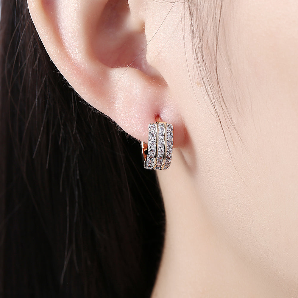 Triple Row Pave Huggie Earring in Goldtone
