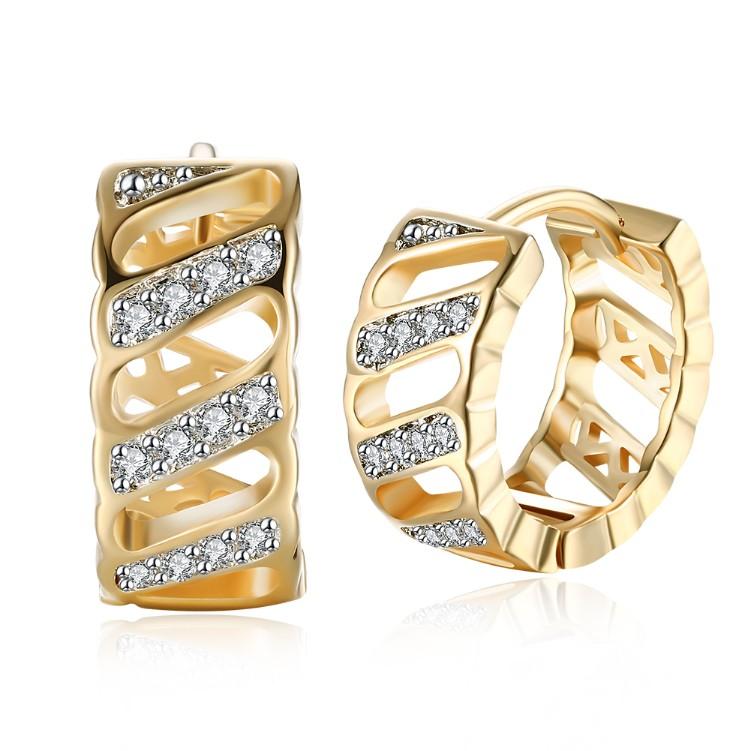 Swarovski Crystal Curved Hollow Huggies Set in Goldtone - Riakoob Jewelry www.goldennycjewelry.com fashion jewelry for women