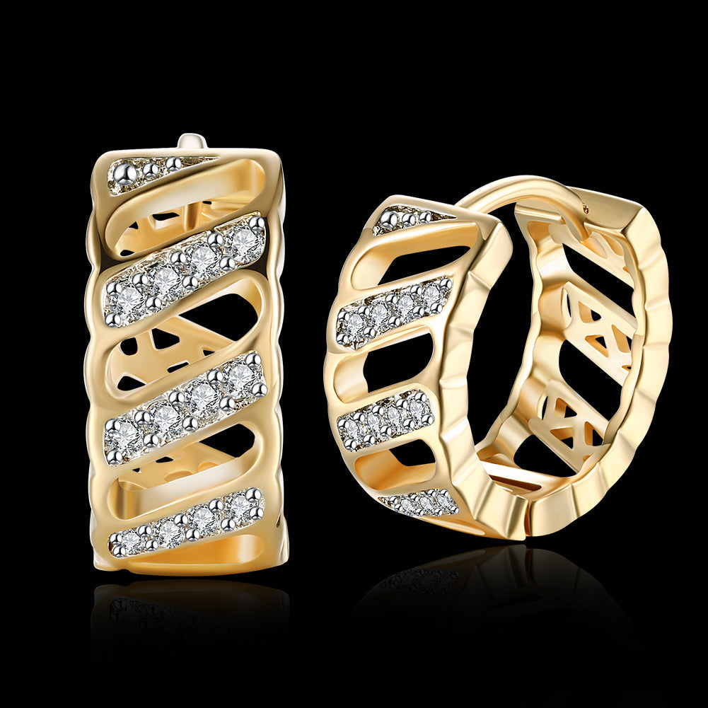 Diamond Cut Opening Huggie Earring in Goldtone