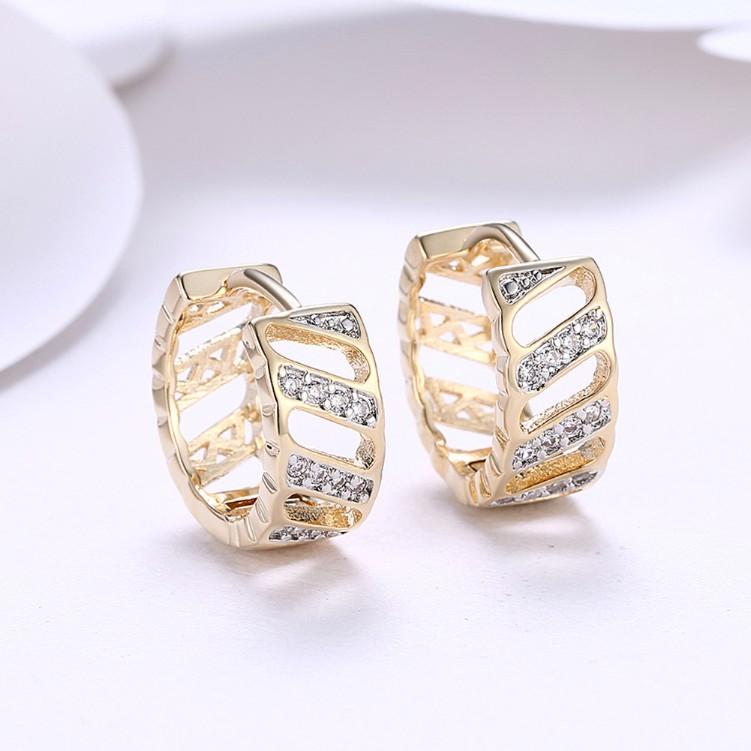 Swarovski Crystal Curved Hollow Huggies Set in Goldtone - Riakoob Jewelry www.goldennycjewelry.com fashion jewelry for women