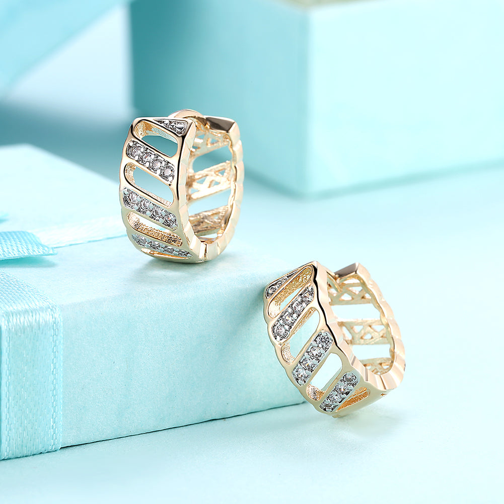 Diamond Cut Opening Huggie Earring in Goldtone