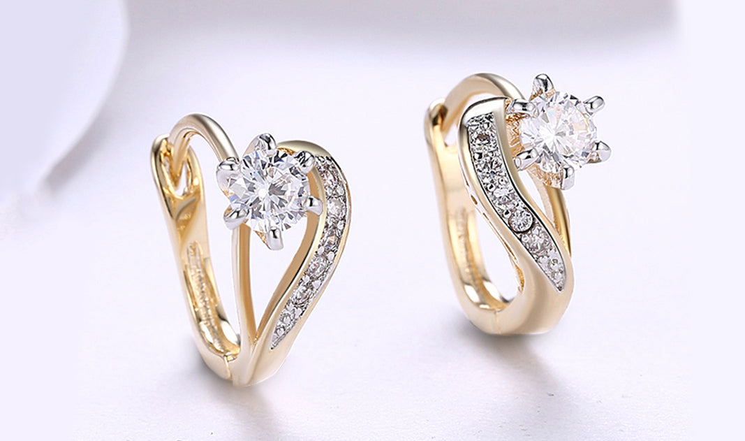 Goldtone Tone  White Sapphire Curved Harp Clip On Earrings