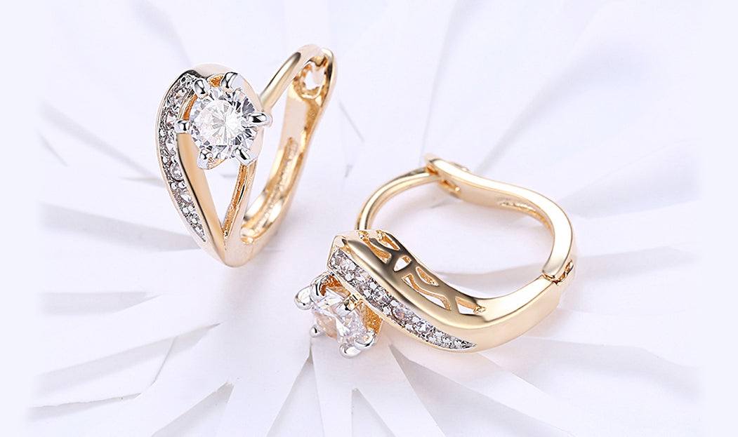Goldtone Tone  White Sapphire Curved Harp Clip On Earrings