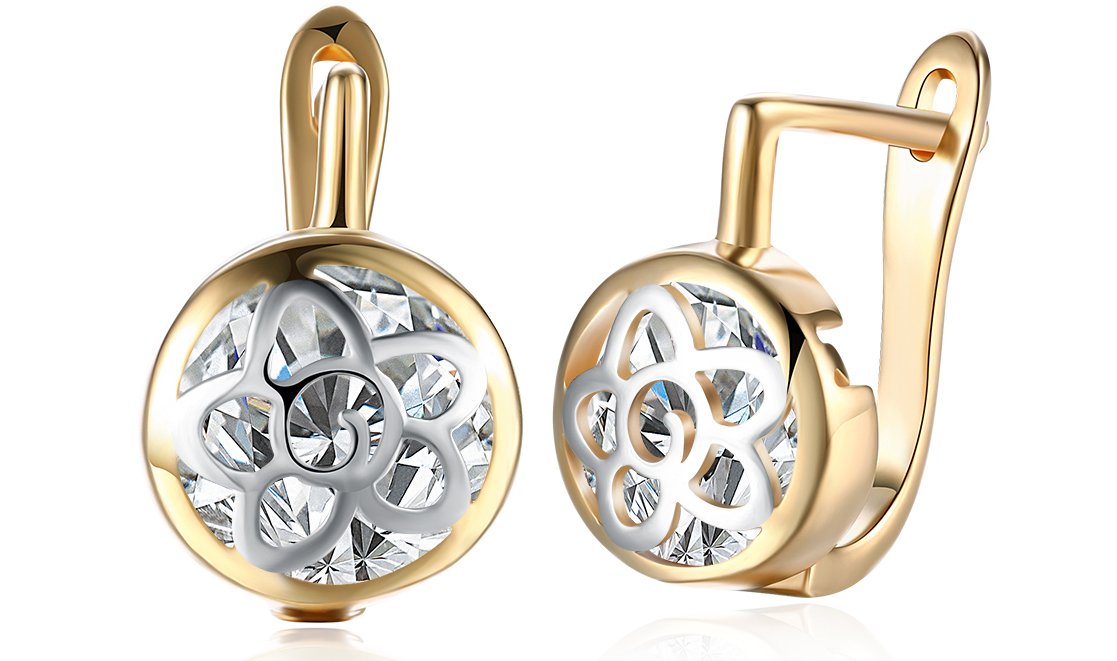 Goldtone Tone  White Daisy Design Circular Clip On Earrings ITALY Design