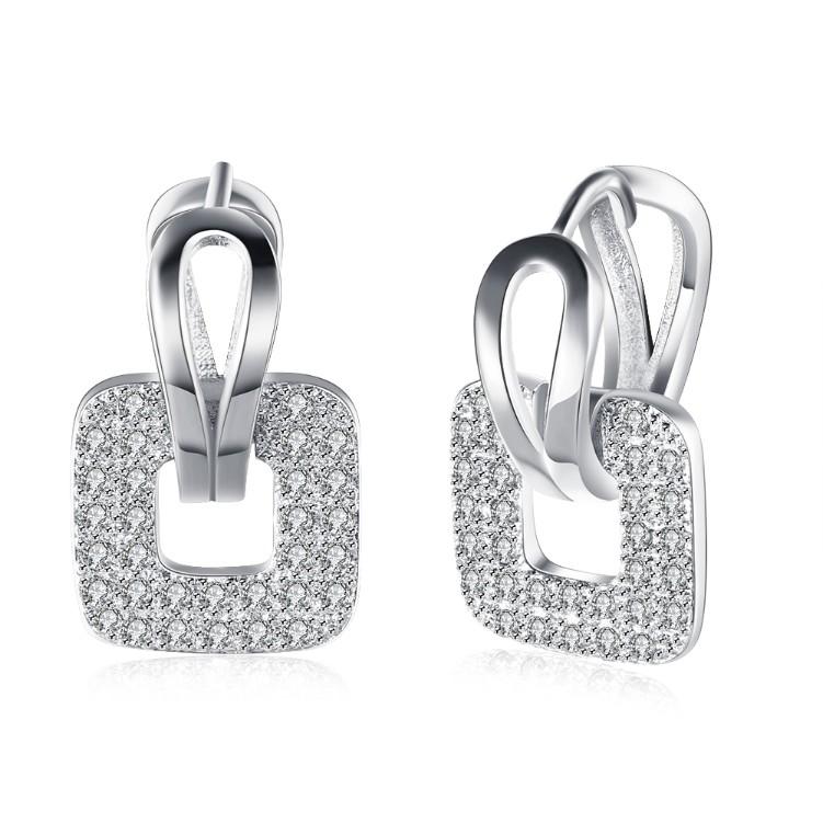 Micro-Pav'e Swarovski Crystal Square Shaped Earrings Set in Silvertone, Earring, Riakoob Jewelry, Riakoob Jewelry fashion jewelry, cheap jewelry, jewelry for mom, 