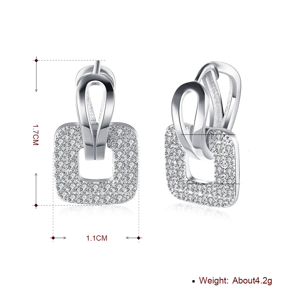 Pave Sqaure Huggie Earring in  Silvertone