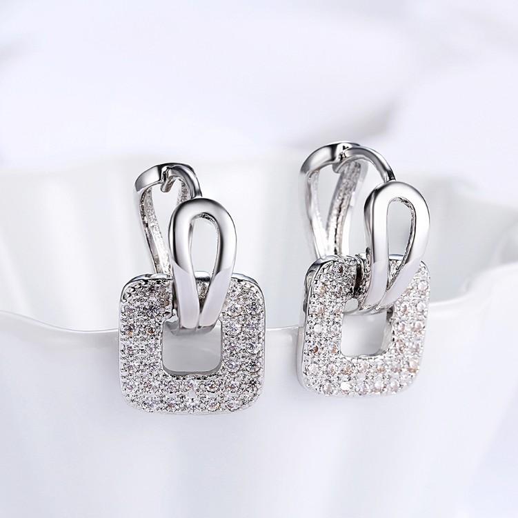 Micro-Pav'e Swarovski Crystal Square Shaped Earrings Set in Silvertone, Earring, Riakoob Jewelry, Riakoob Jewelry fashion jewelry, cheap jewelry, jewelry for mom, 