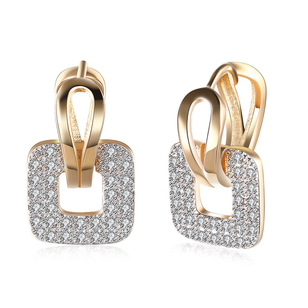 Pave Sqaure Huggie Earring in Goldtone
