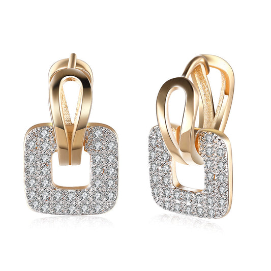 Pave Sqaure Huggie Earring in Goldtone
