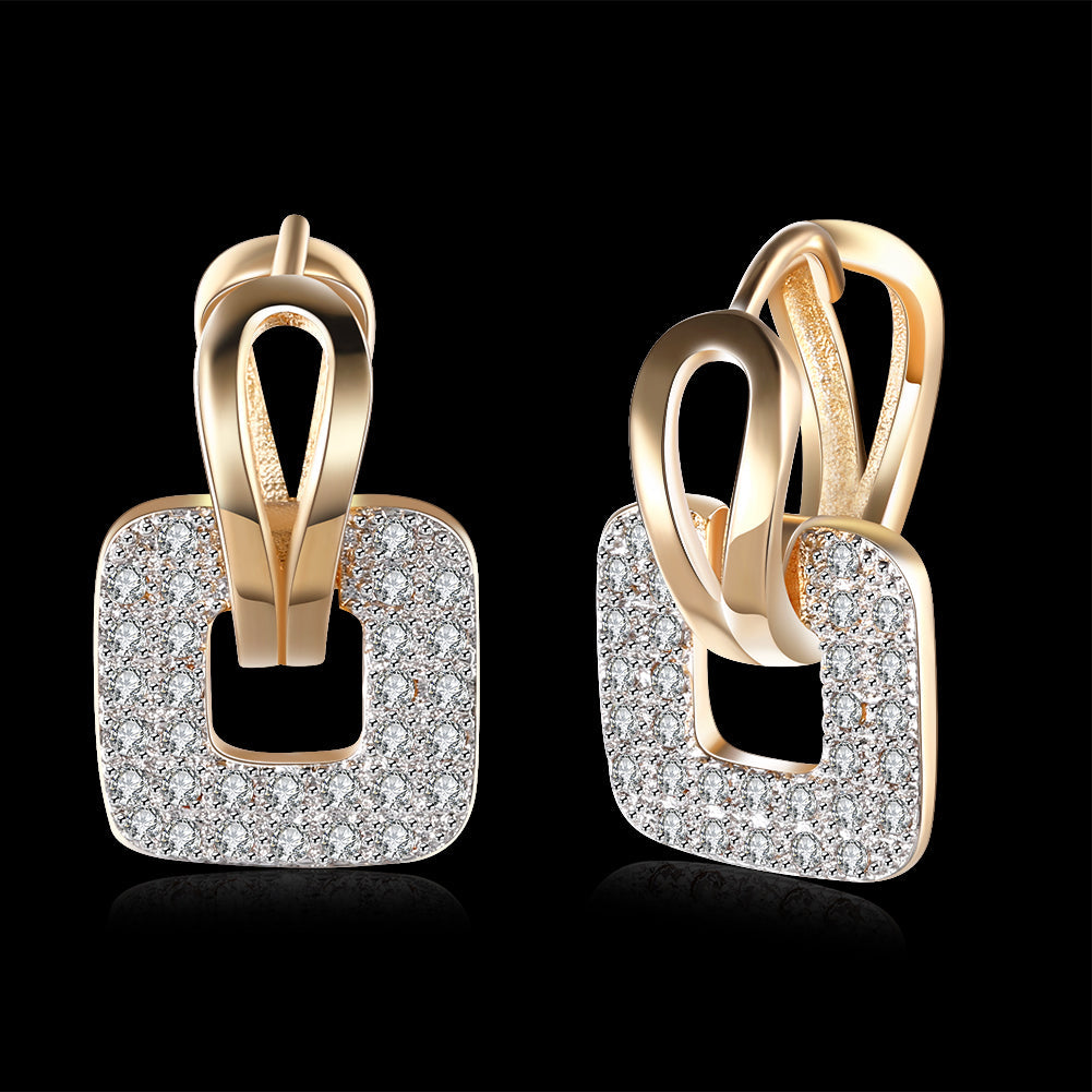 Pave Sqaure Huggie Earring in Goldtone