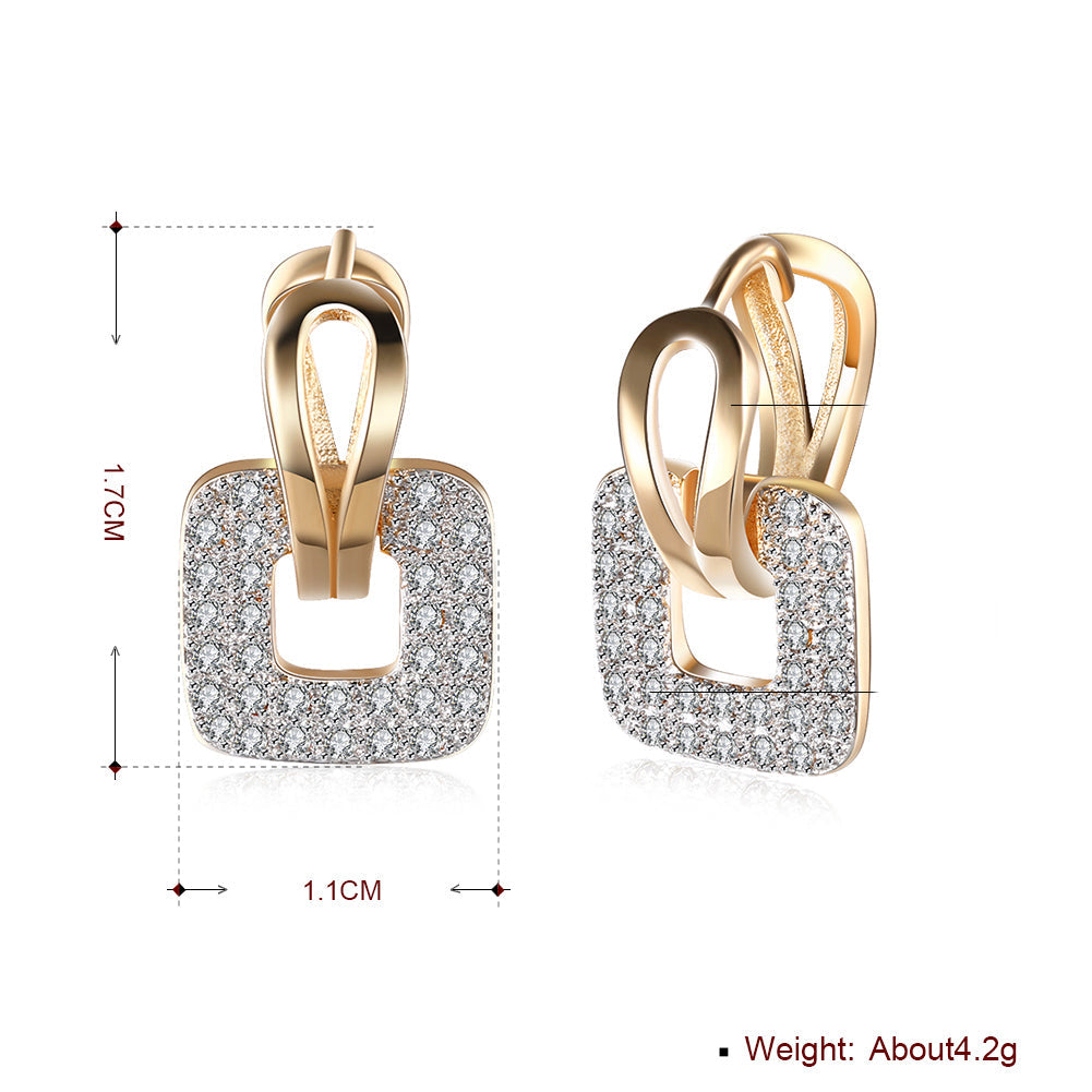 Pave Sqaure Huggie Earring in Goldtone
