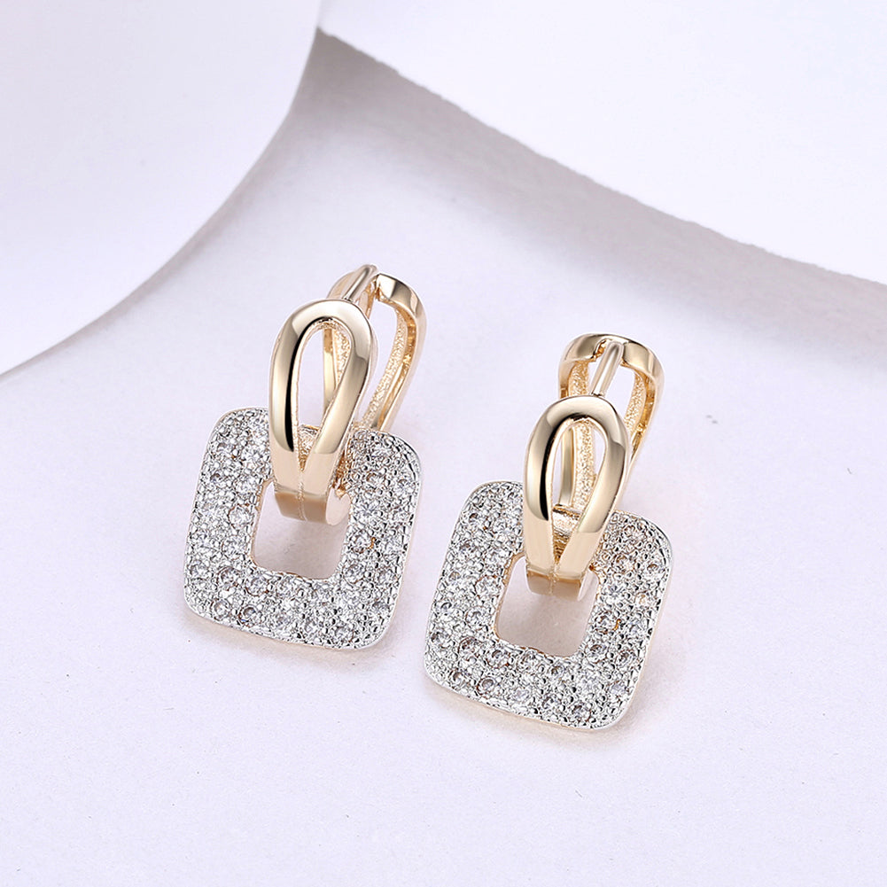 Pave Sqaure Huggie Earring in Goldtone