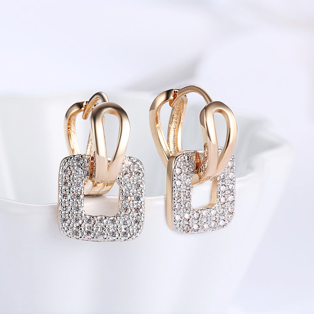 Pave Sqaure Huggie Earring in Goldtone