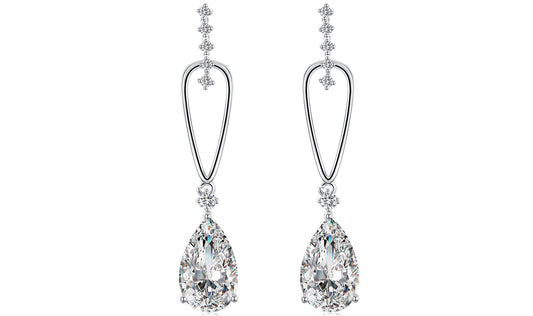 14K White Gold Tone  Dangling White Luxe Pear Cut Earrings ITALY Design