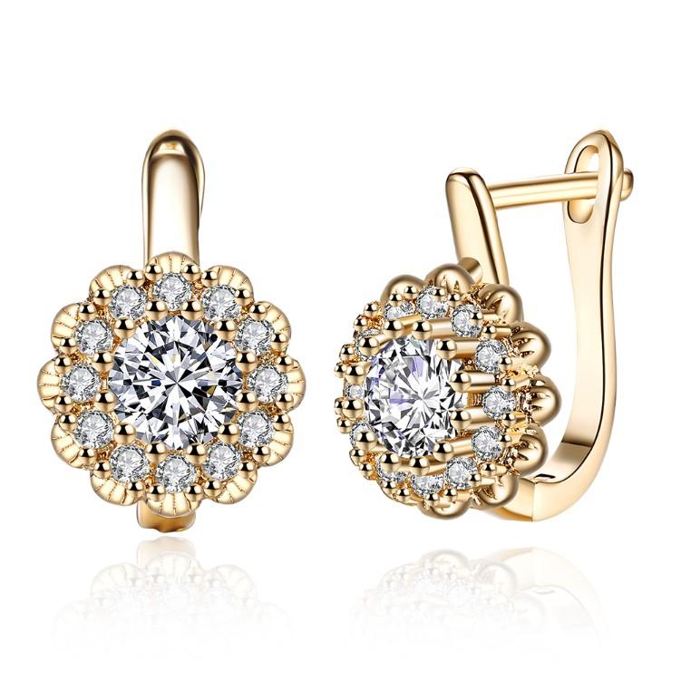 Swarovski Crystal Micro Pav'e Bursting Star Leverback Earrings Set in Goldtone - Riakoob Jewelry www.goldennycjewelry.com fashion jewelry for women