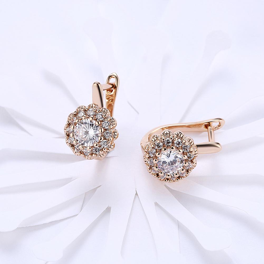 Goldtone Tone  Large Floral White Pav'e Huggies ITALY Design