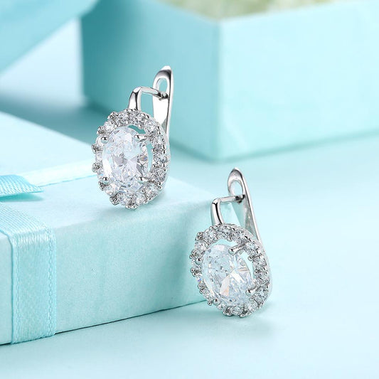 White  Elements Leverback Earrings in Silvertone
