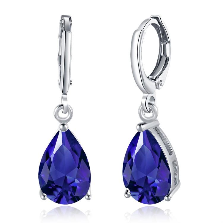 5.55 CTTW Sapphire Pear Shaped Drop Earrings Set in Silvertone - Riakoob Jewelry