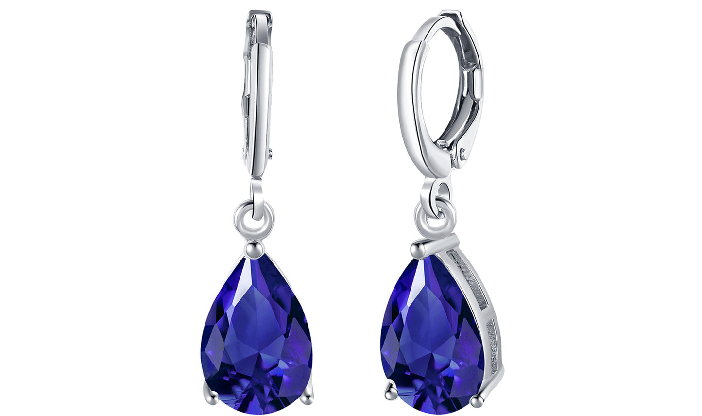 Goldtone Tone  Sleek Gemstone Pear Cut Drop Earrings - 3 Options Available