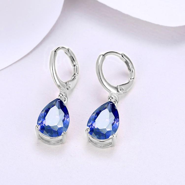 5.55 CTTW Sapphire Pear Shaped Drop Earrings Set in Silvertone - Riakoob Jewelry