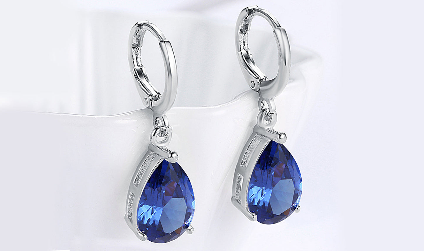 Goldtone Tone  Sleek Gemstone Pear Cut Drop Earrings - 3 Options Available