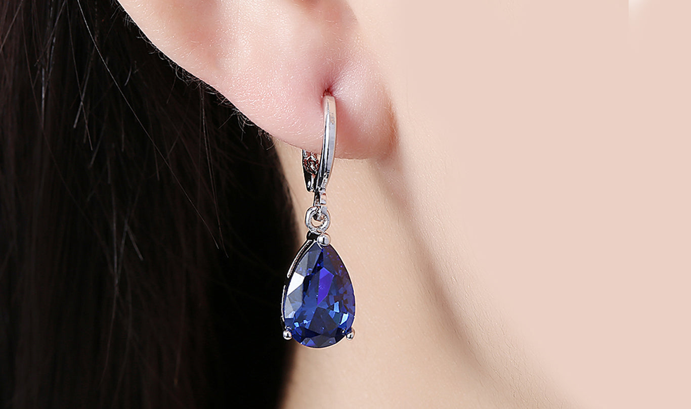 Goldtone Tone  Sleek Gemstone Pear Cut Drop Earrings - 3 Options Available