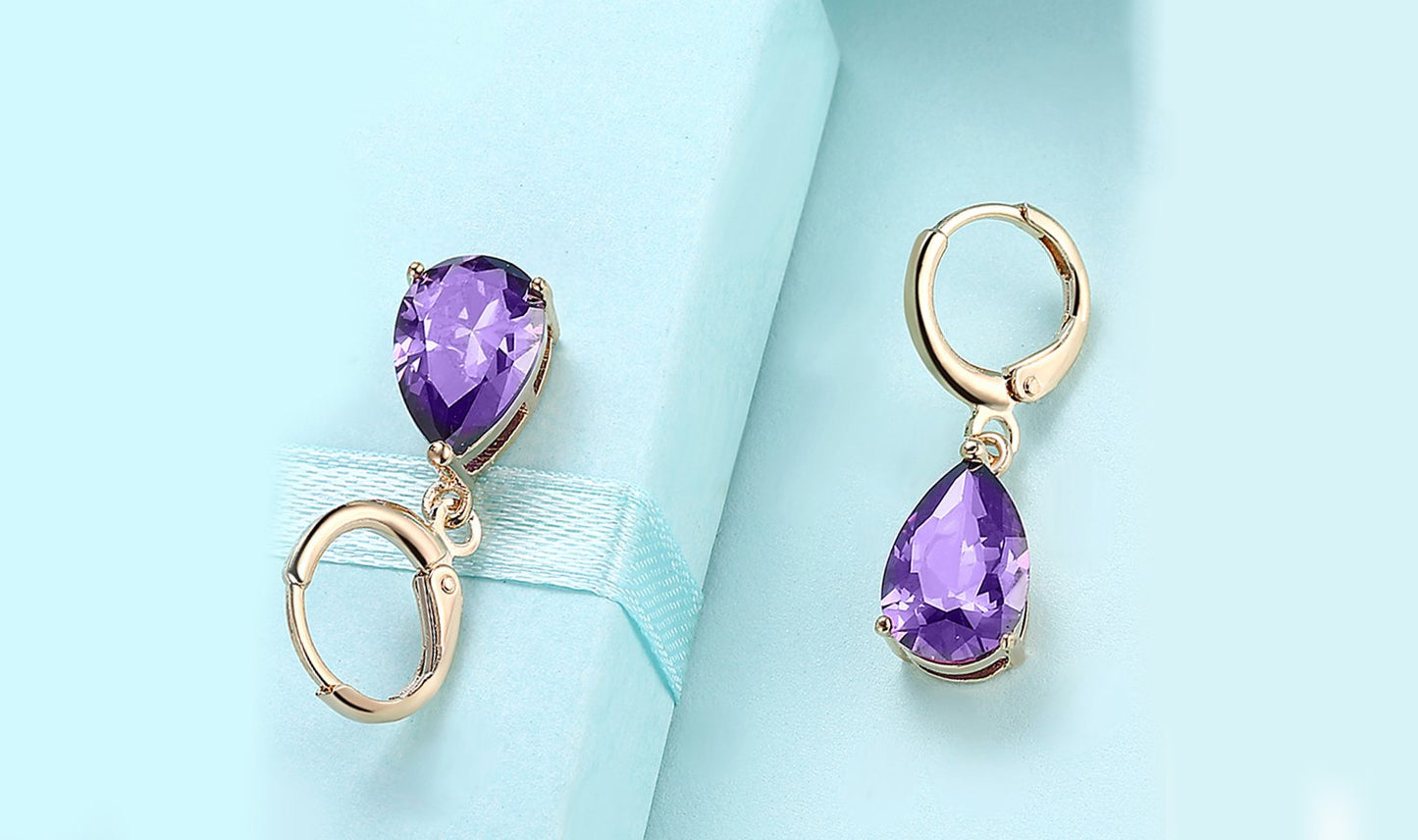 Goldtone Tone  Sleek Elements Pear Cut Drop Earrings - 3 Options Available ITALY Design