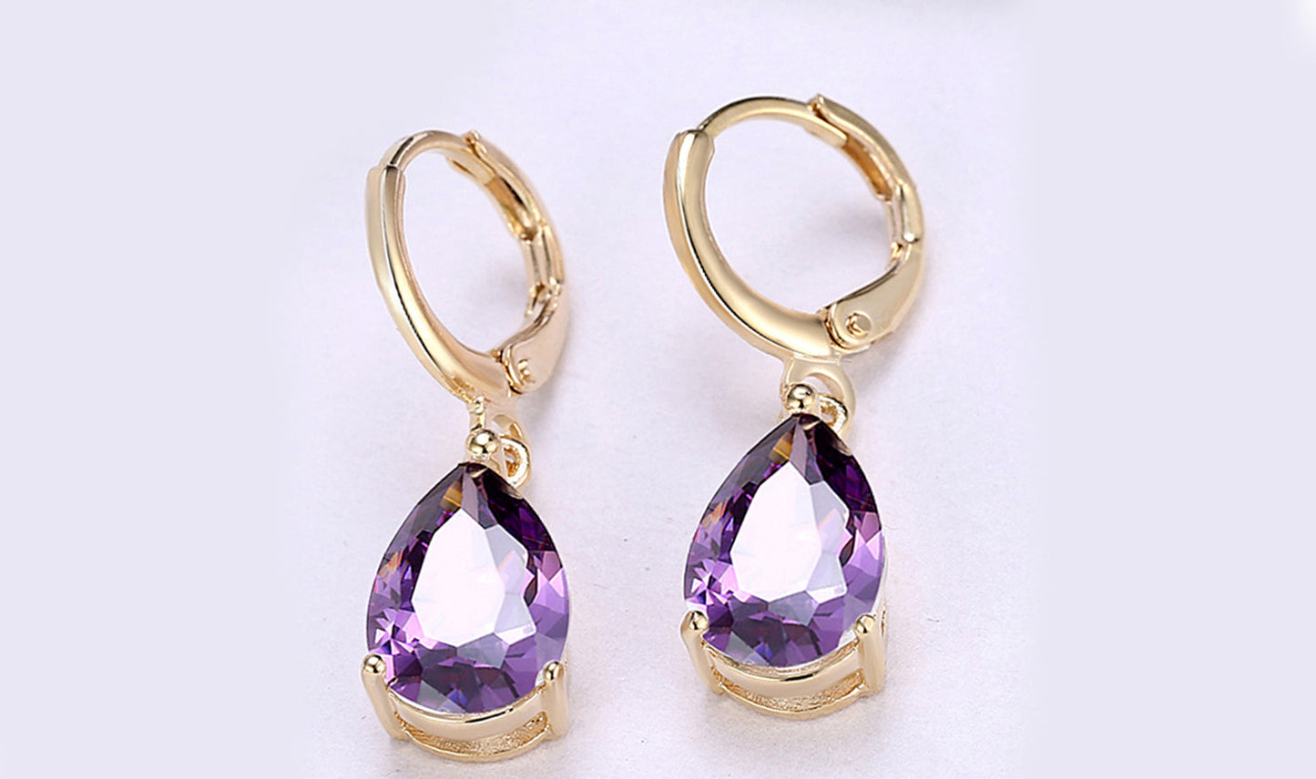 Goldtone Tone  Sleek Gemstone Pear Cut Drop Earrings - 3 Options Available