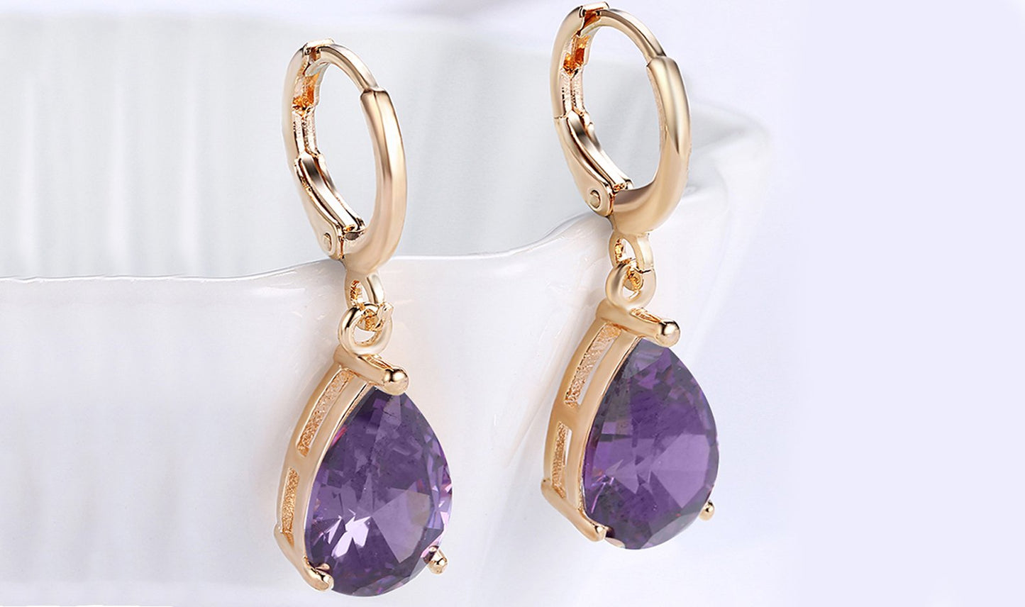 Goldtone Tone  Sleek Elements Pear Cut Drop Earrings - 3 Options Available ITALY Design