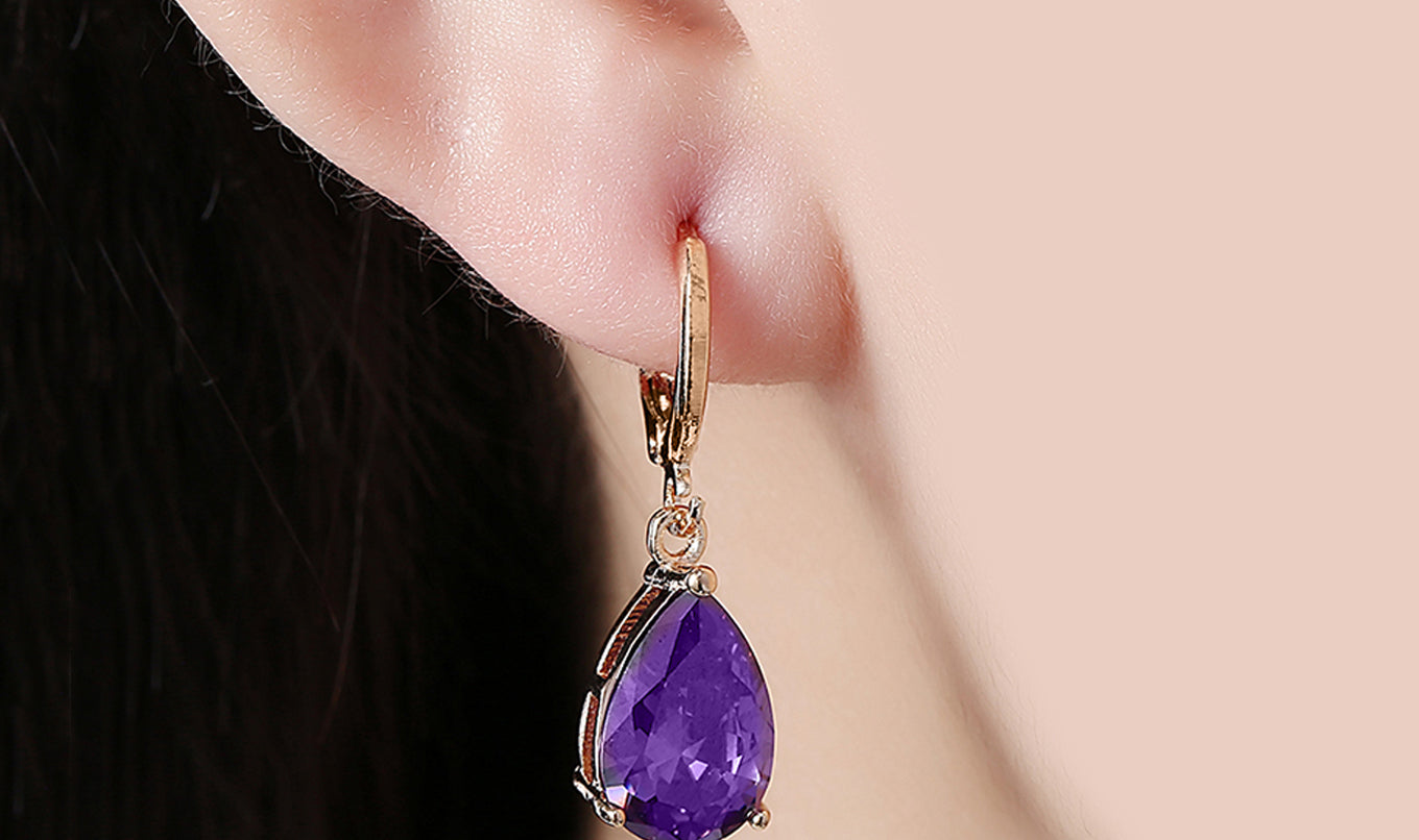 Goldtone Tone  Sleek Gemstone Pear Cut Drop Earrings - 3 Options Available