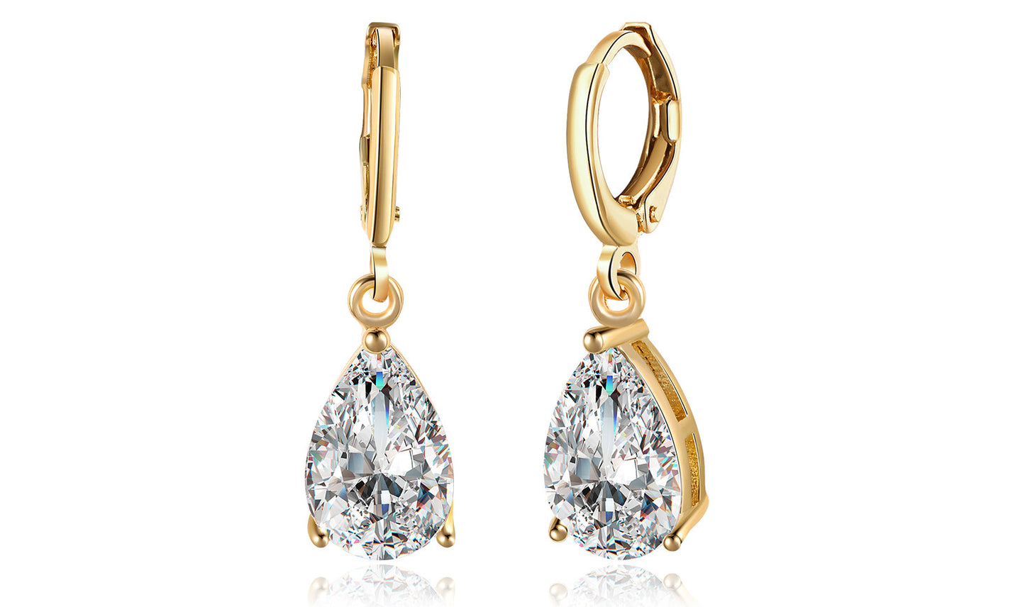 Goldtone Tone  Sleek  Elements Pear Cut Drop Earrings - 3 Options Available