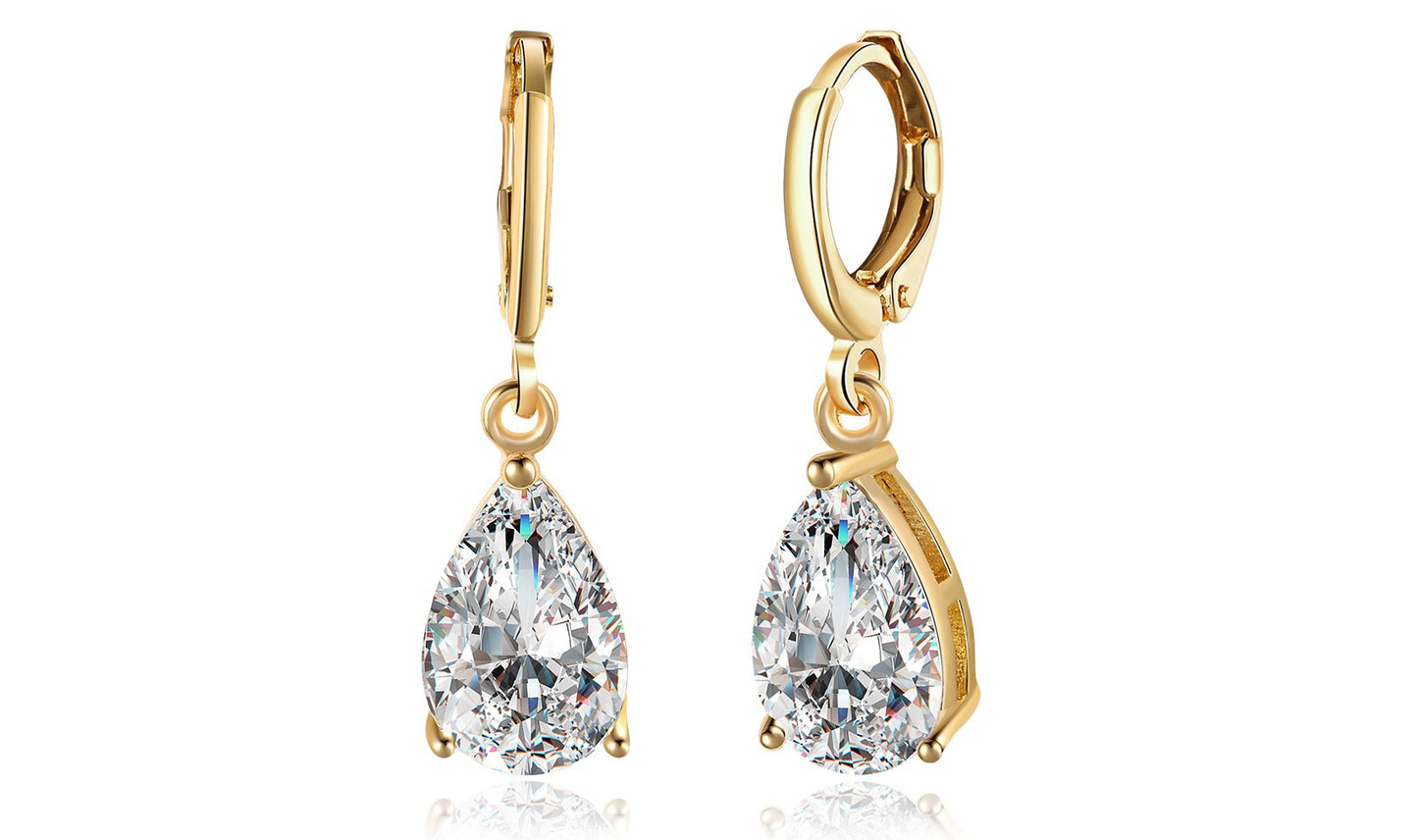 Goldtone Tone  Sleek Elements Pear Cut Drop Earrings - 3 Options Available ITALY Design