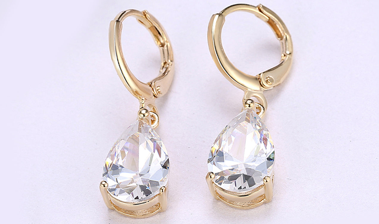 Goldtone Tone  Sleek Gemstone Pear Cut Drop Earrings - 3 Options Available