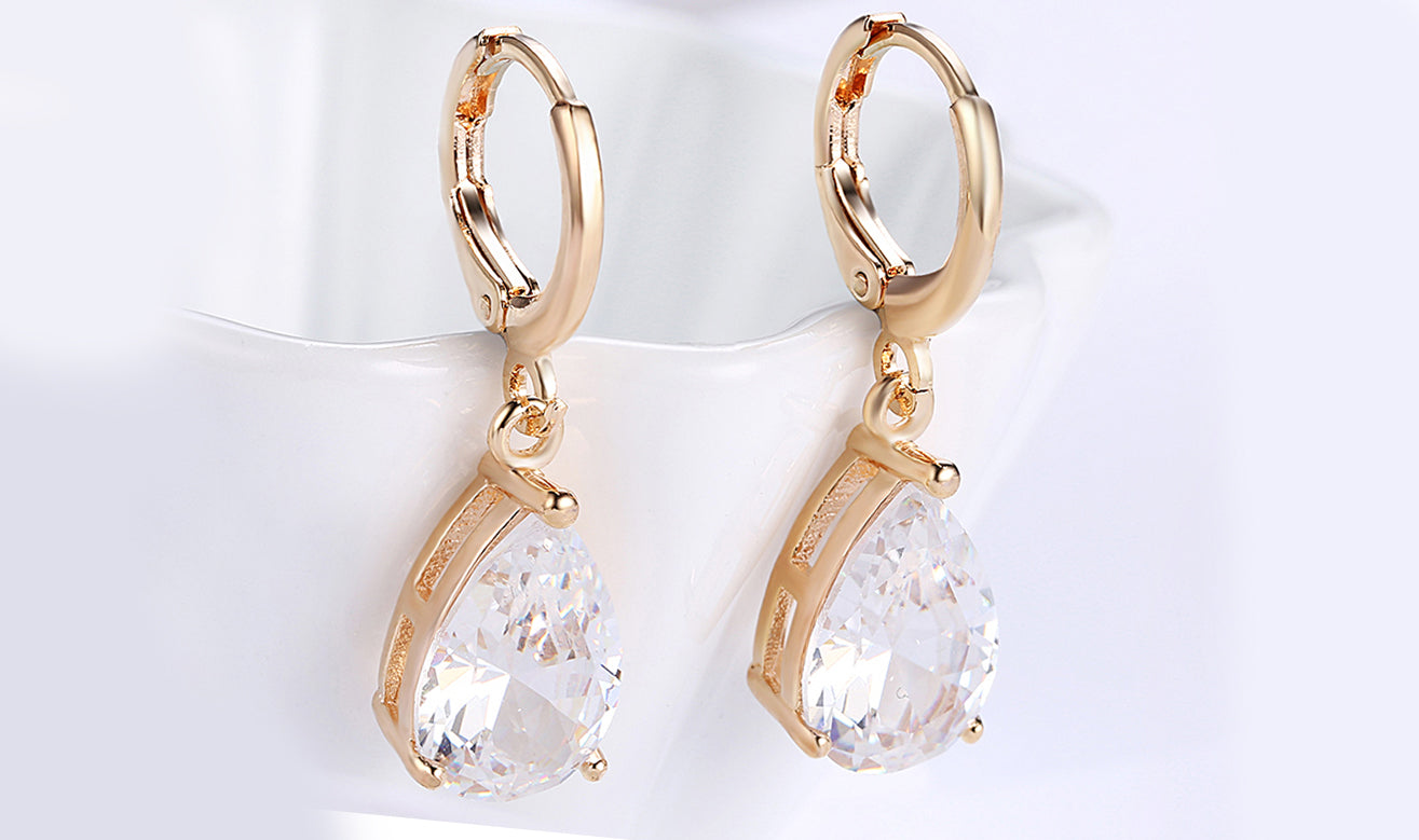 Goldtone Tone  Sleek  Elements Pear Cut Drop Earrings - 3 Options Available