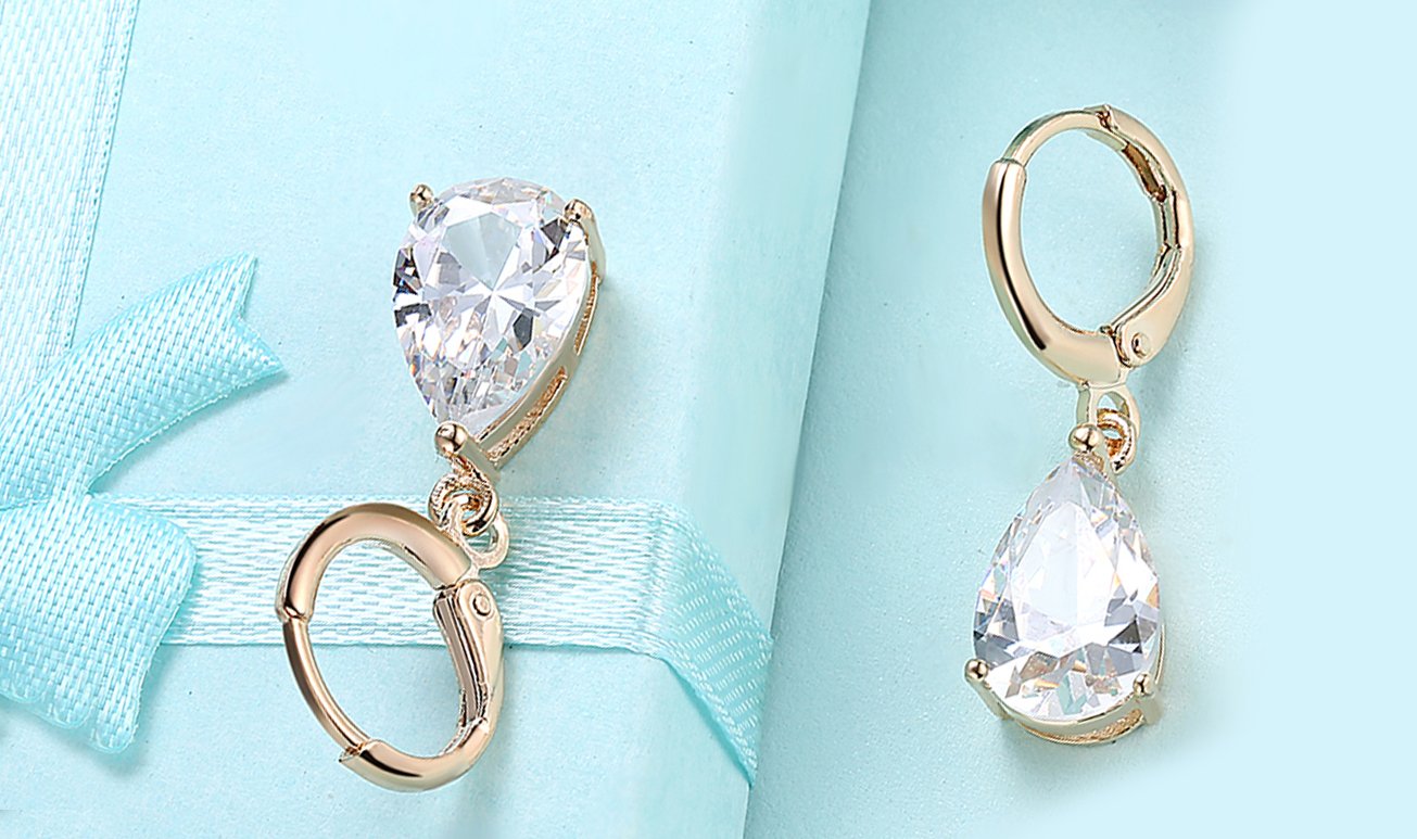 Goldtone Tone  Sleek Elements Pear Cut Drop Earrings - 3 Options Available ITALY Design