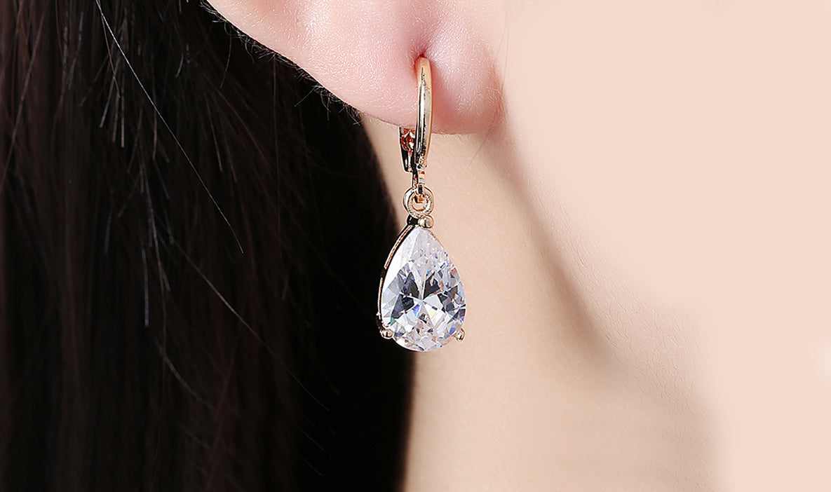 Goldtone Tone  Sleek  Elements Pear Cut Drop Earrings - 3 Options Available