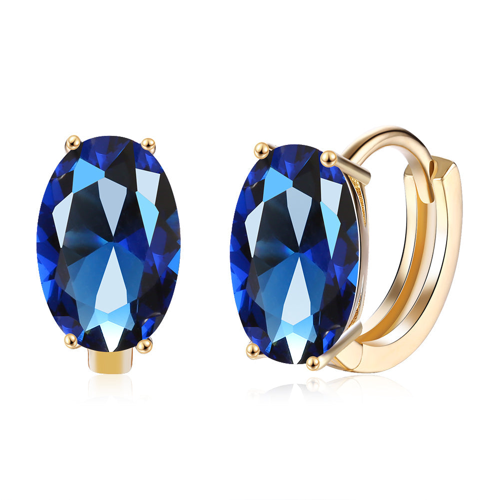 1.00 Ct Sapphire Oval Cut Huggie Earring in Goldtone