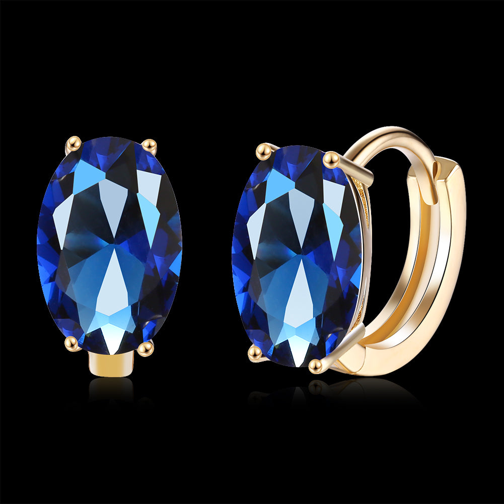 1.00 Ct Sapphire Oval Cut Huggie Earring in Goldtone