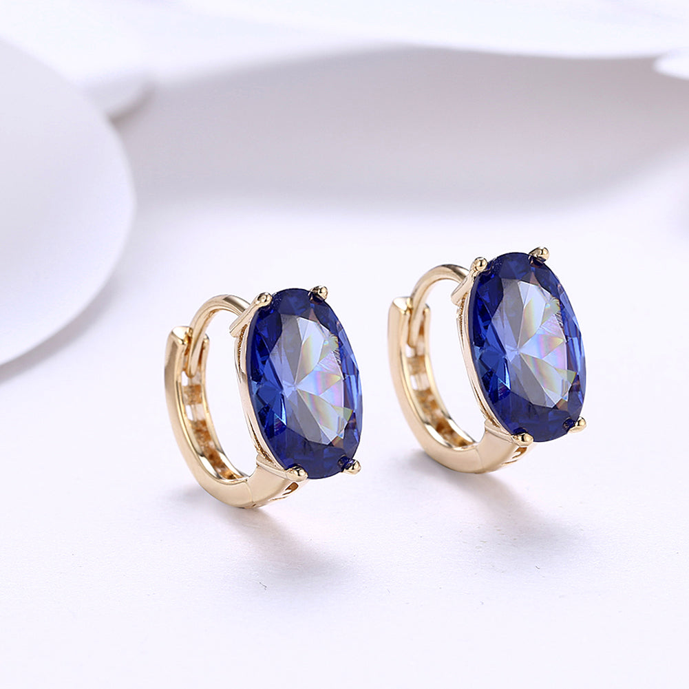1.00 Ct Sapphire Oval Cut Huggie Earring in Goldtone