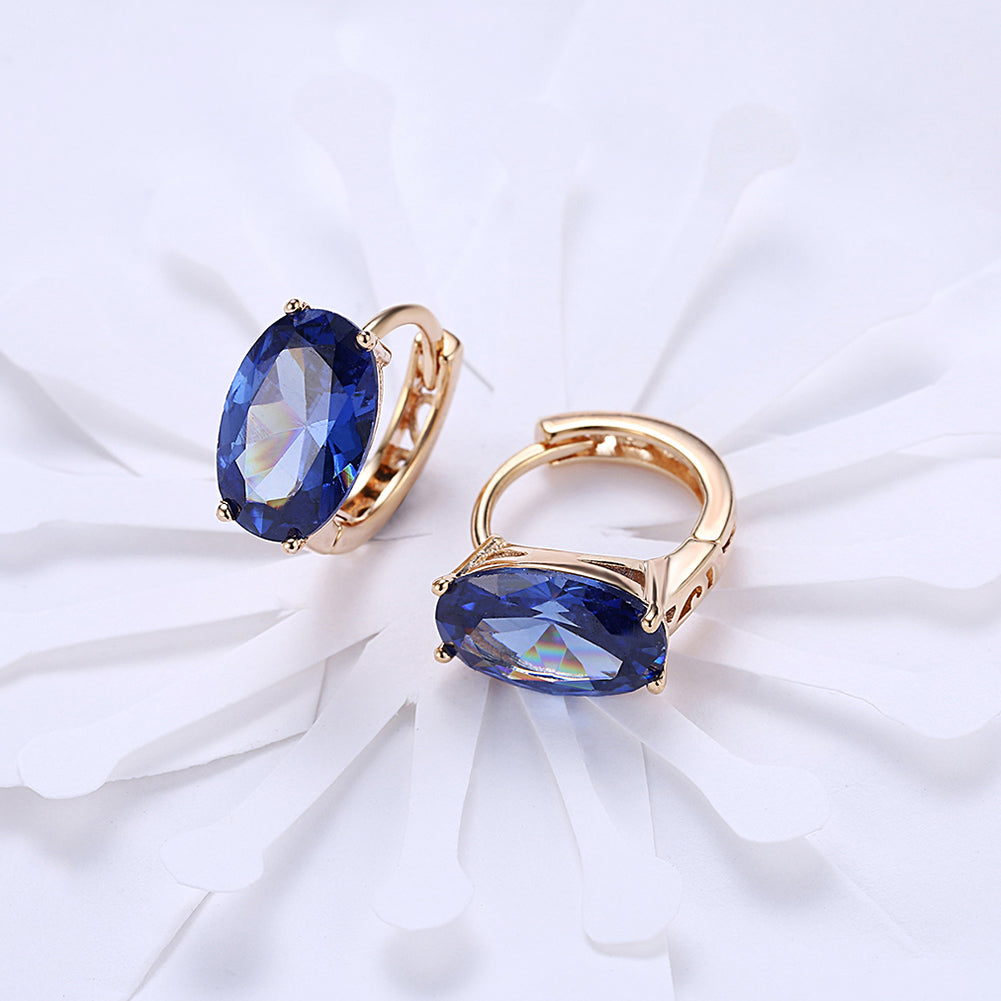 1.00 Ct Sapphire Oval Cut Huggie Earring in Goldtone