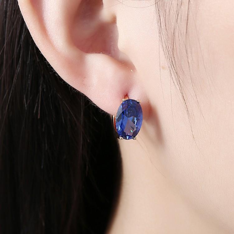Created Sapphire Sleek Huggie Earrings Set in Goldtone - Riakoob Jewelry Pandora Jewelry goldennycjewelry.com wholesale jewelry 