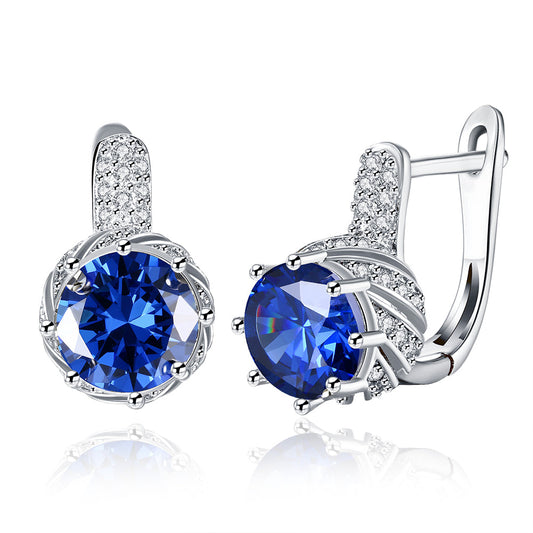 Vienna 1.00 Ct Sapphire Round Cut Huggie Earring in  Silvertone