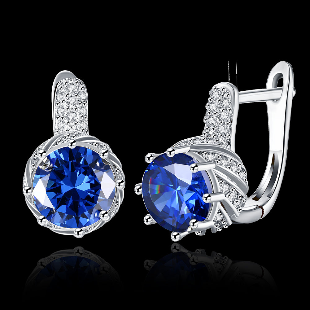 Vienna 1.00 Ct Sapphire Round Cut Huggie Earring in  Silvertone