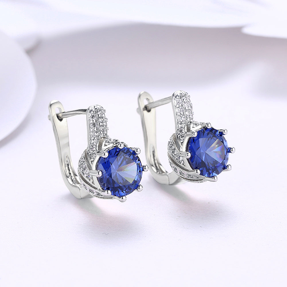 Vienna 1.00 Ct Sapphire Round Cut Huggie Earring in  Silvertone