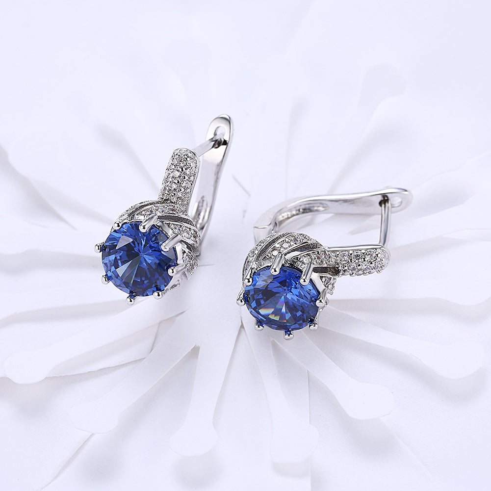 Vienna 1.00 Ct Sapphire Round Cut Huggie Earring in  Silvertone